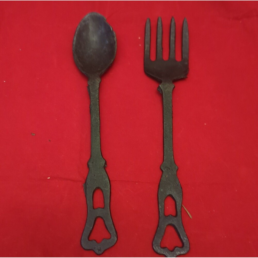 Vintage Cast Iron Fork And Spoon 10” Primitive